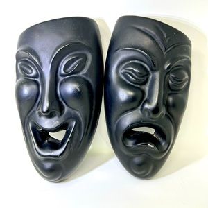 MCM Chalkware Comedy/Tragedy Mask Wall Art Set